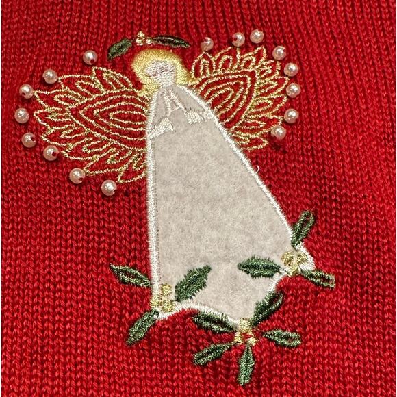 Southern Lady Christmas Angels Zip Front Sweater Vest in Red Cotton Blend Large - Picture 7 of 10